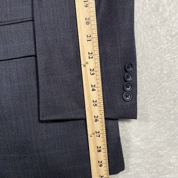 Joseph & Feiss‎ Gold Mens 44L Grey Herringbone Plaid Windowpane Blazer Wool EUC - Picture 5 of 11